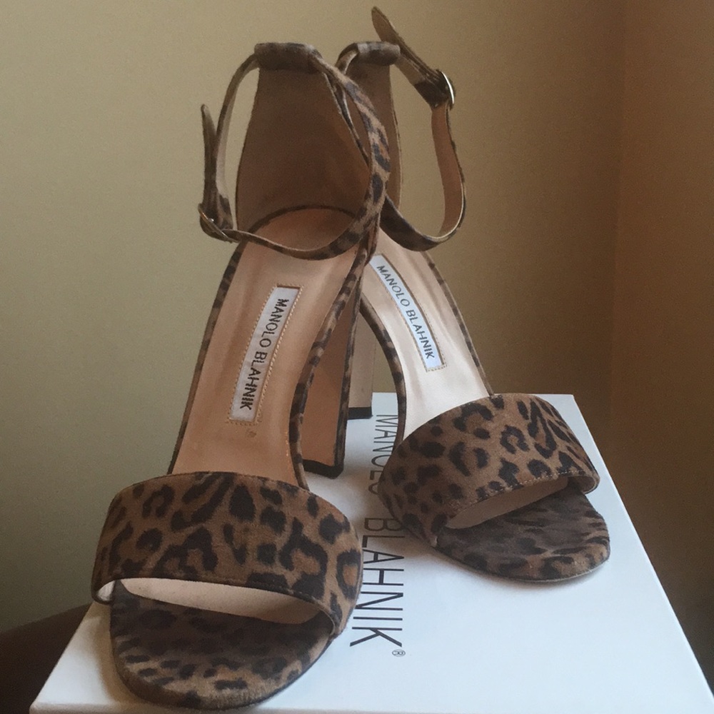 Manolo Blahnik suede leopard Lauratop sandal